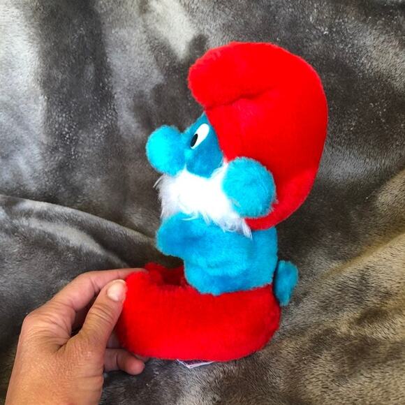 Vintage Papa Smurf Plush Doll 8" 1981 Wallace Berrie Smurf Nut Hull Stuffing - Picture 2 of 12